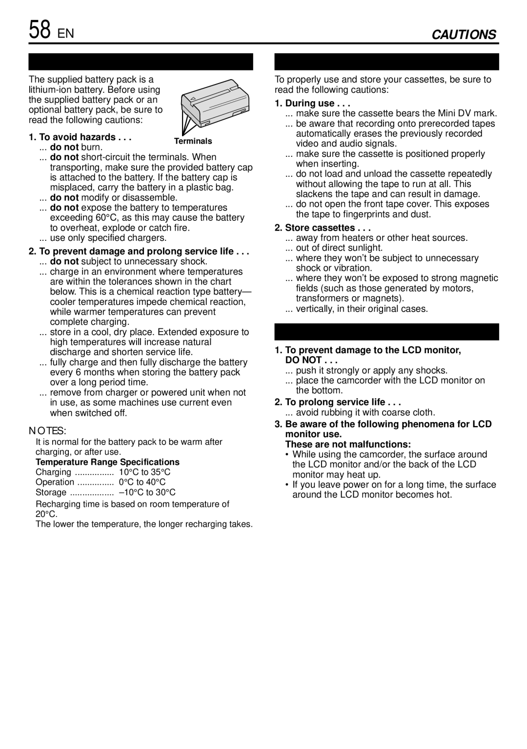 JVC GR-DVL155 specifications 58 EN 