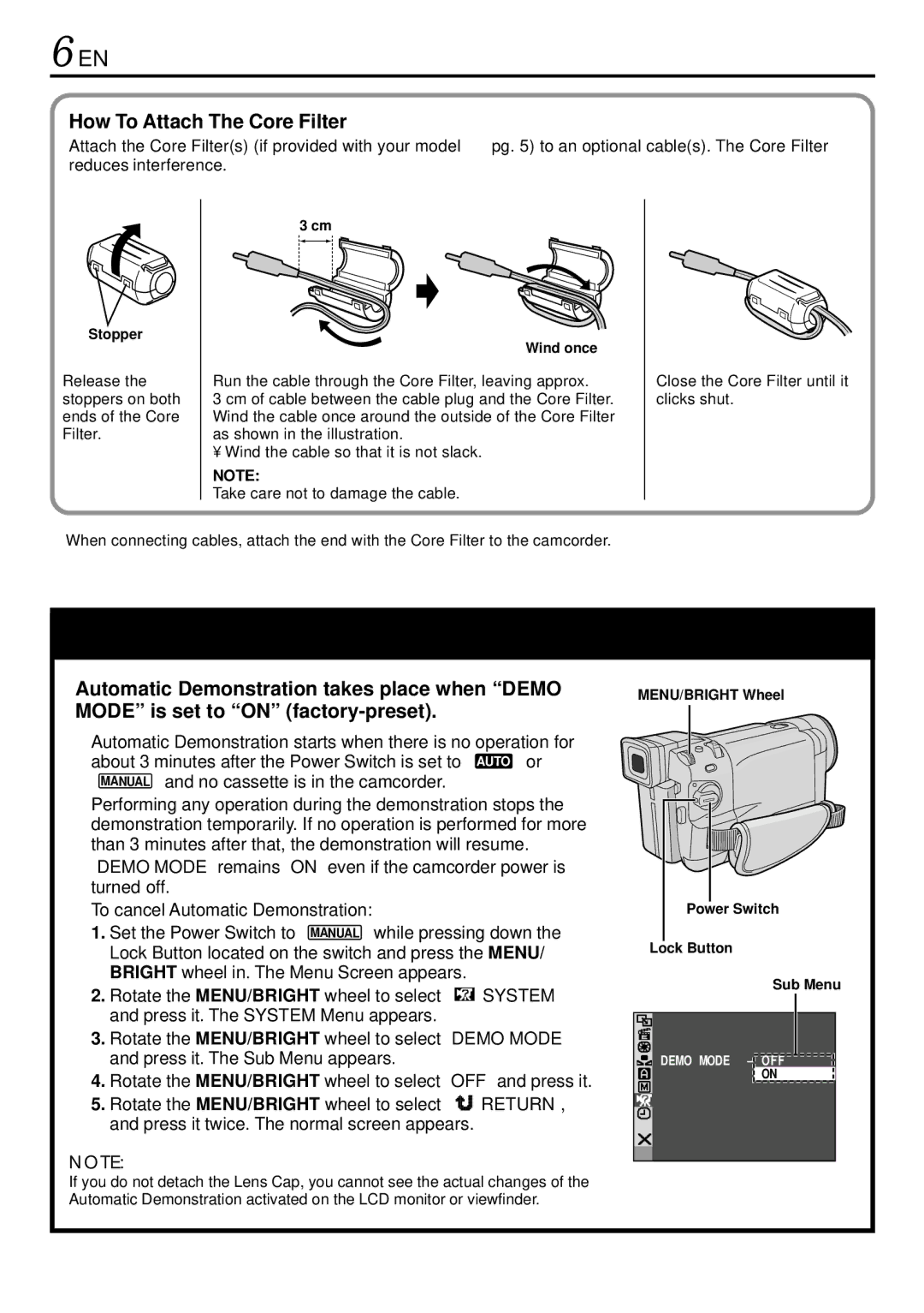 JVC GR-DVL155 specifications How To Attach The Core Filter, While pressing down 