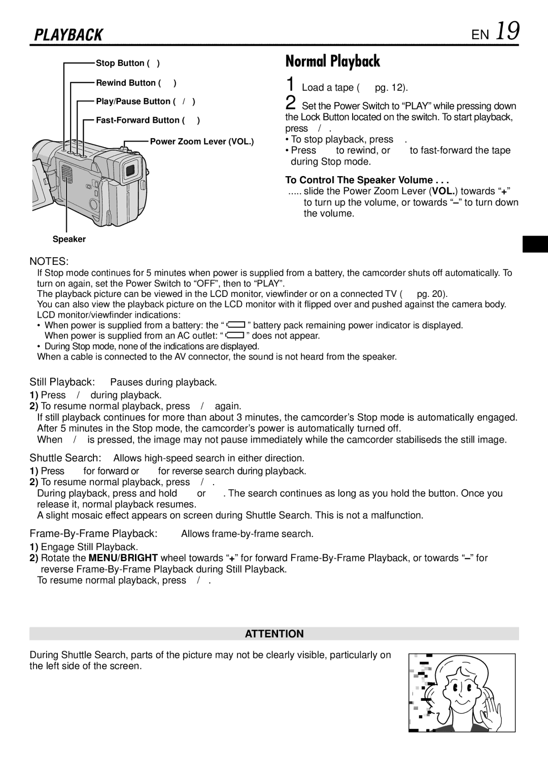 JVC GR-DVL166 specifications Normal Playback, To Control The Speaker Volume 