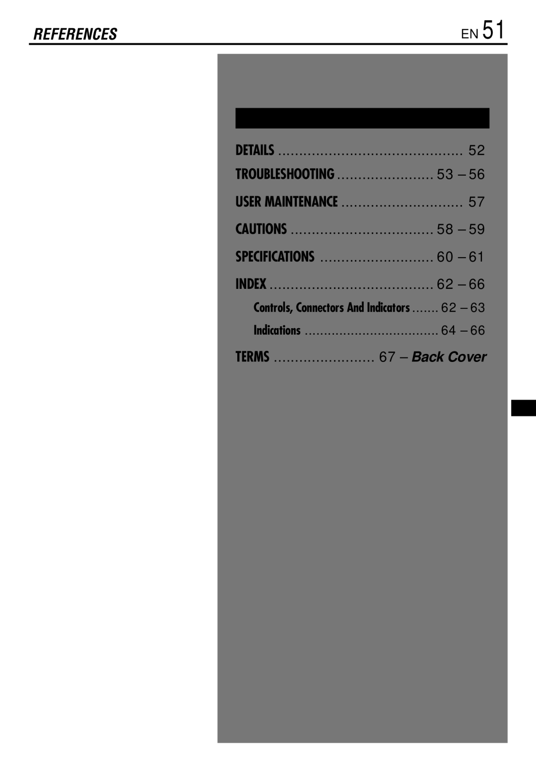 JVC GR-DVL166 specifications References 