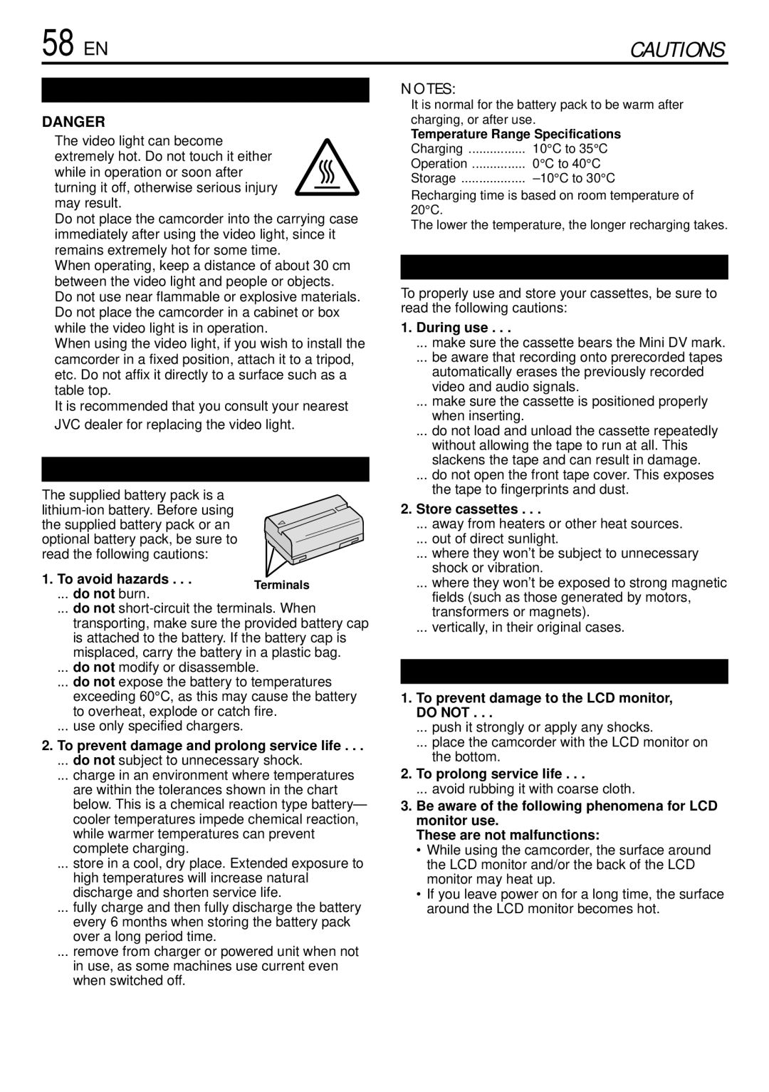 JVC GR-DVL166 specifications 58 EN 