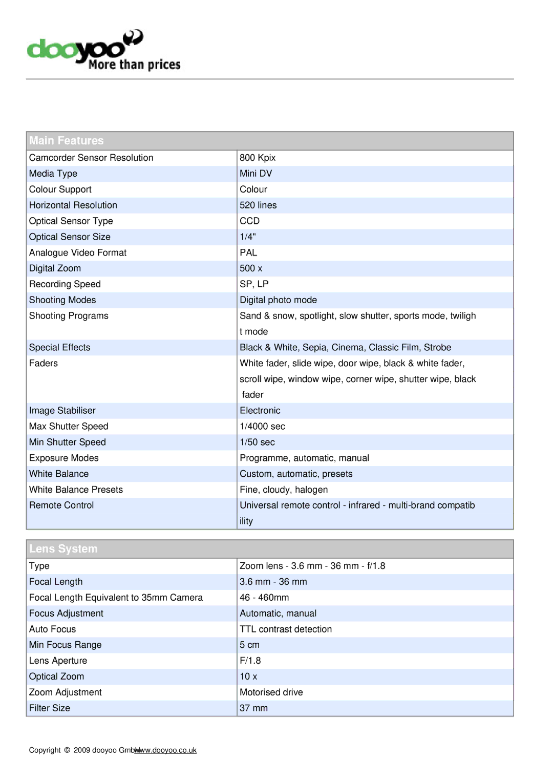 JVC GR-DVL167 manual Main Features, Lens System 