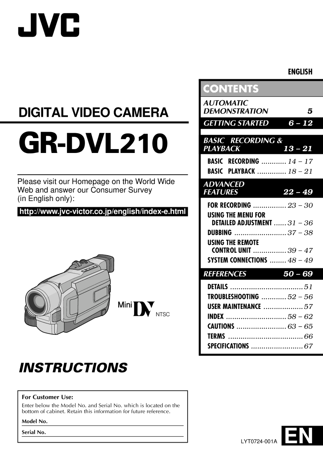 JVC GR-DVL210 specifications 