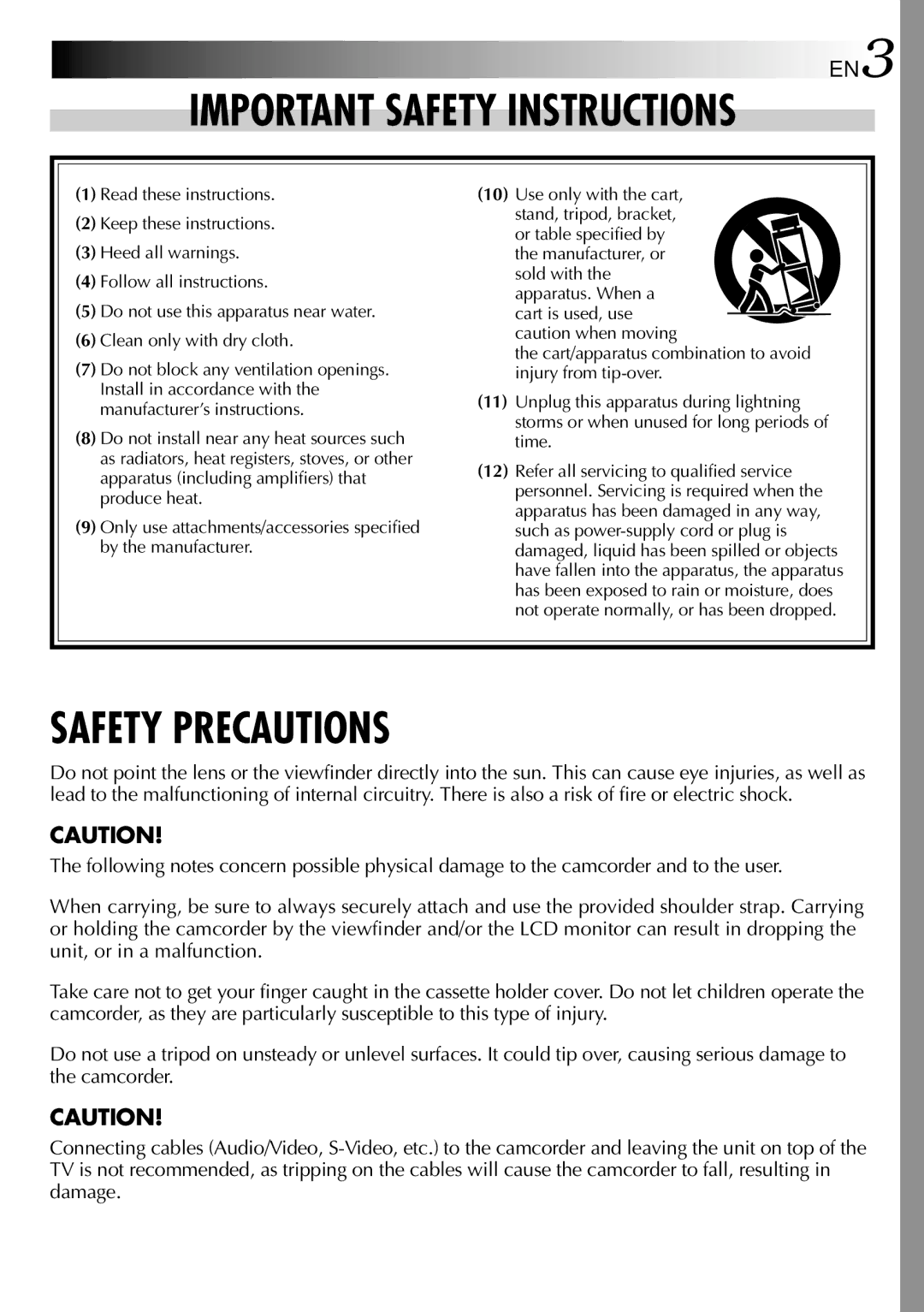 JVC GR-DVL210 specifications Safety Precautions 