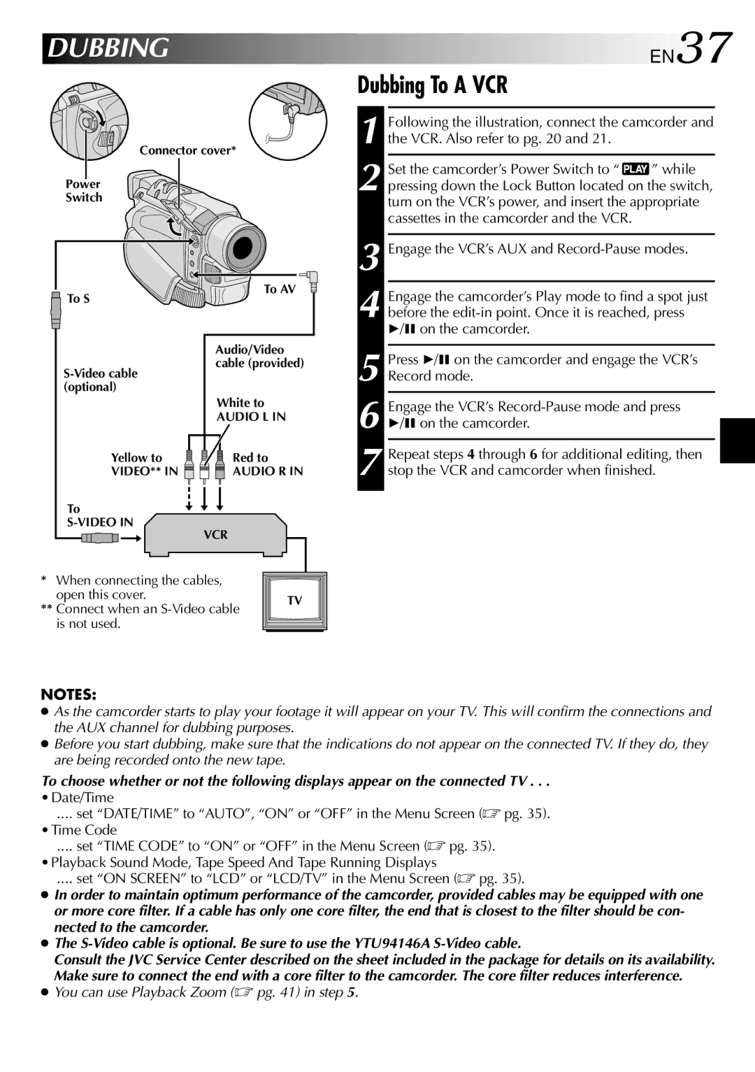 JVC GR-DVL210 specifications Dubbing To a VCR 