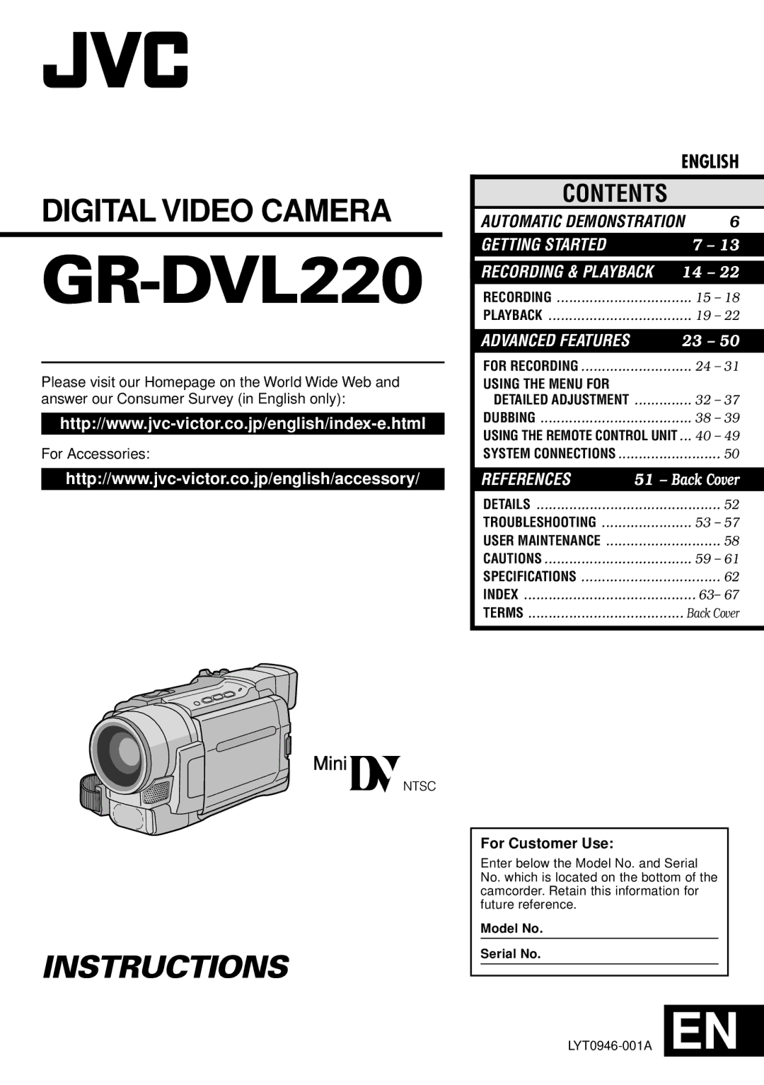 JVC GR-DVL220 specifications 