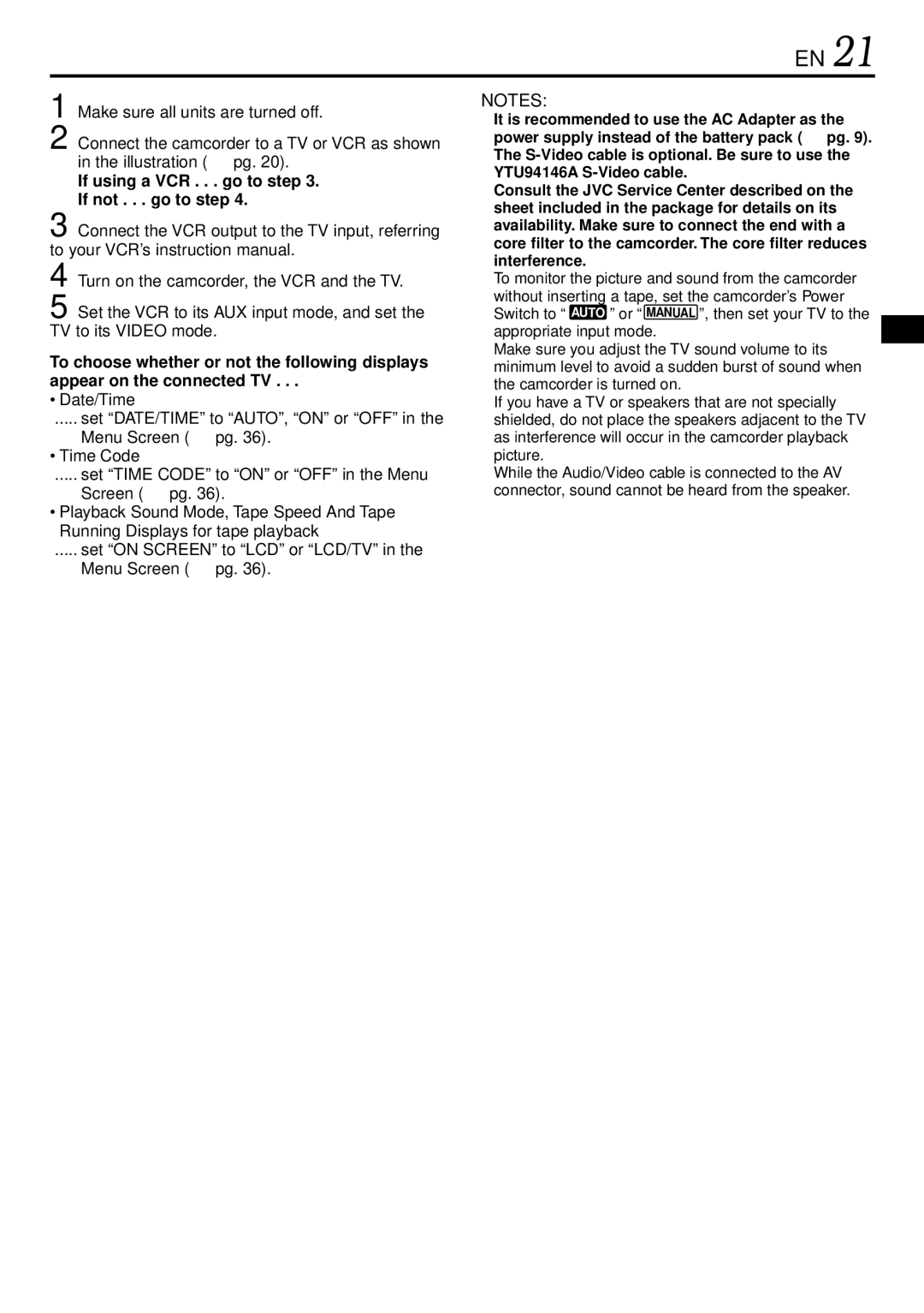 JVC GR-DVL220 specifications If using a VCR . . . go to step If not . . . go to step 