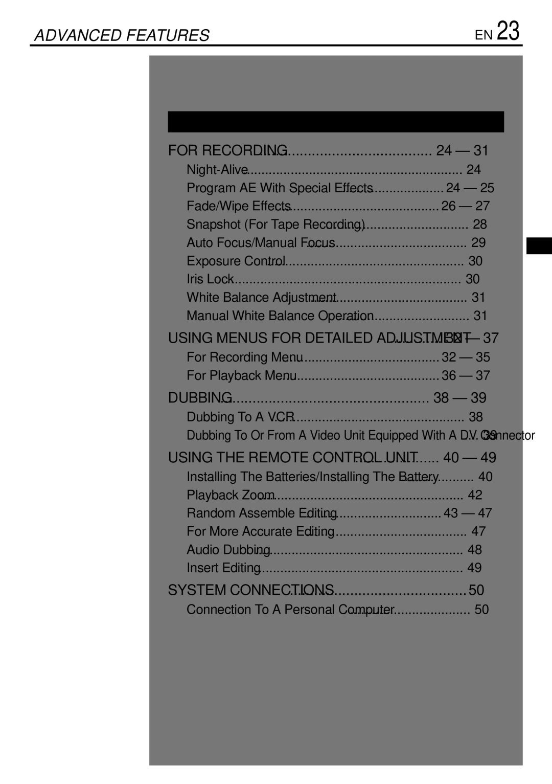 JVC GR-DVL220 specifications Advanced Features 