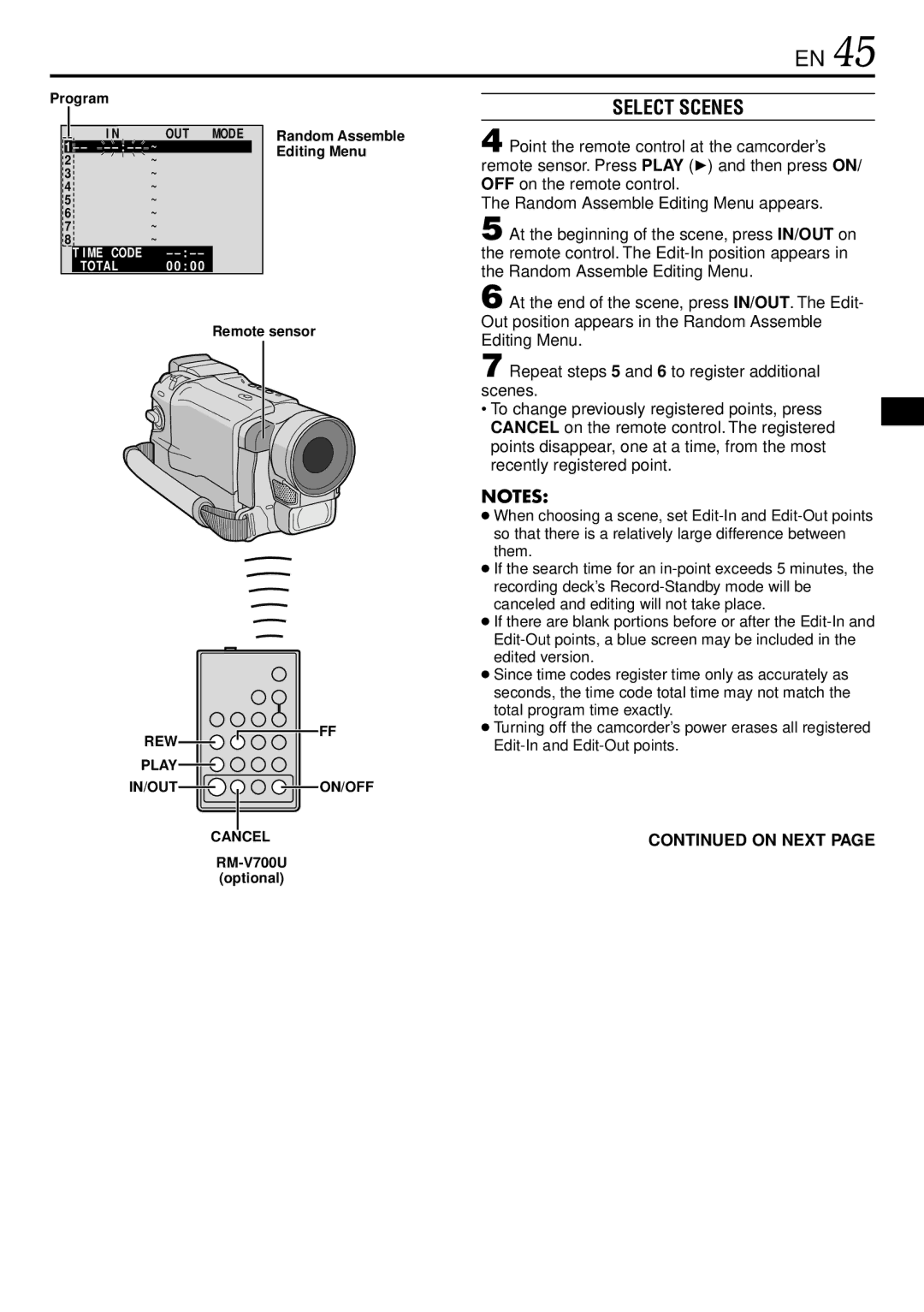 JVC GR-DVL220 specifications Select Scenes, Editing Menu 