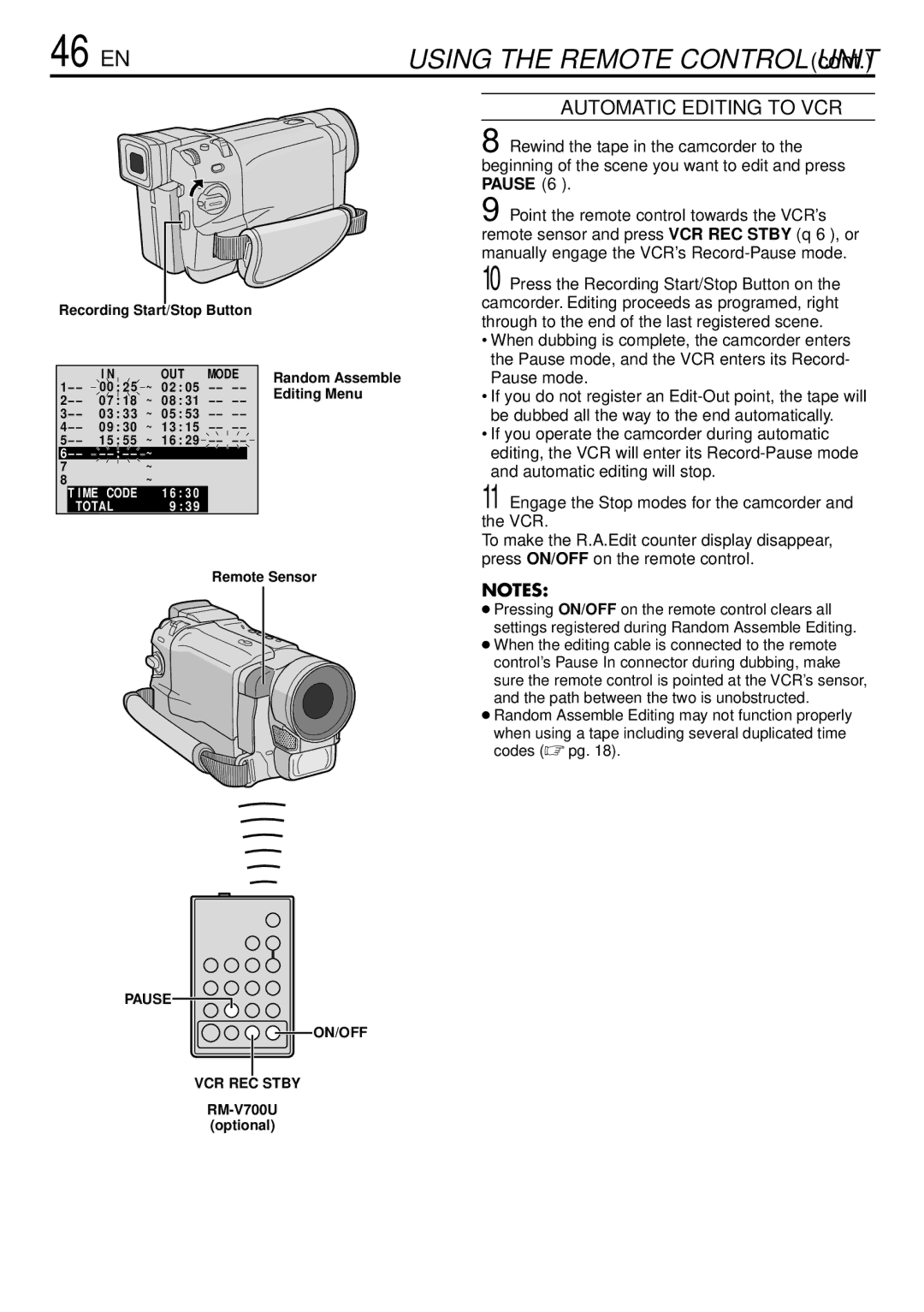 JVC GR-DVL220 specifications 46 EN, Automatic Editing to VCR 