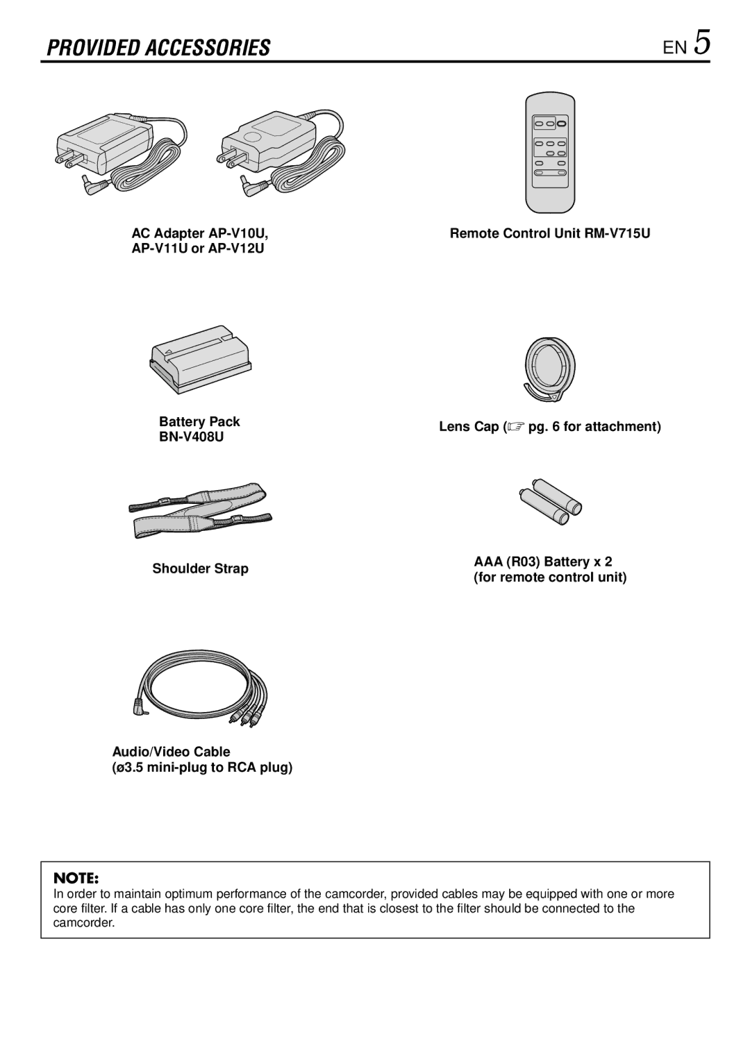 JVC GR-DVL220 specifications Provided Accessories 