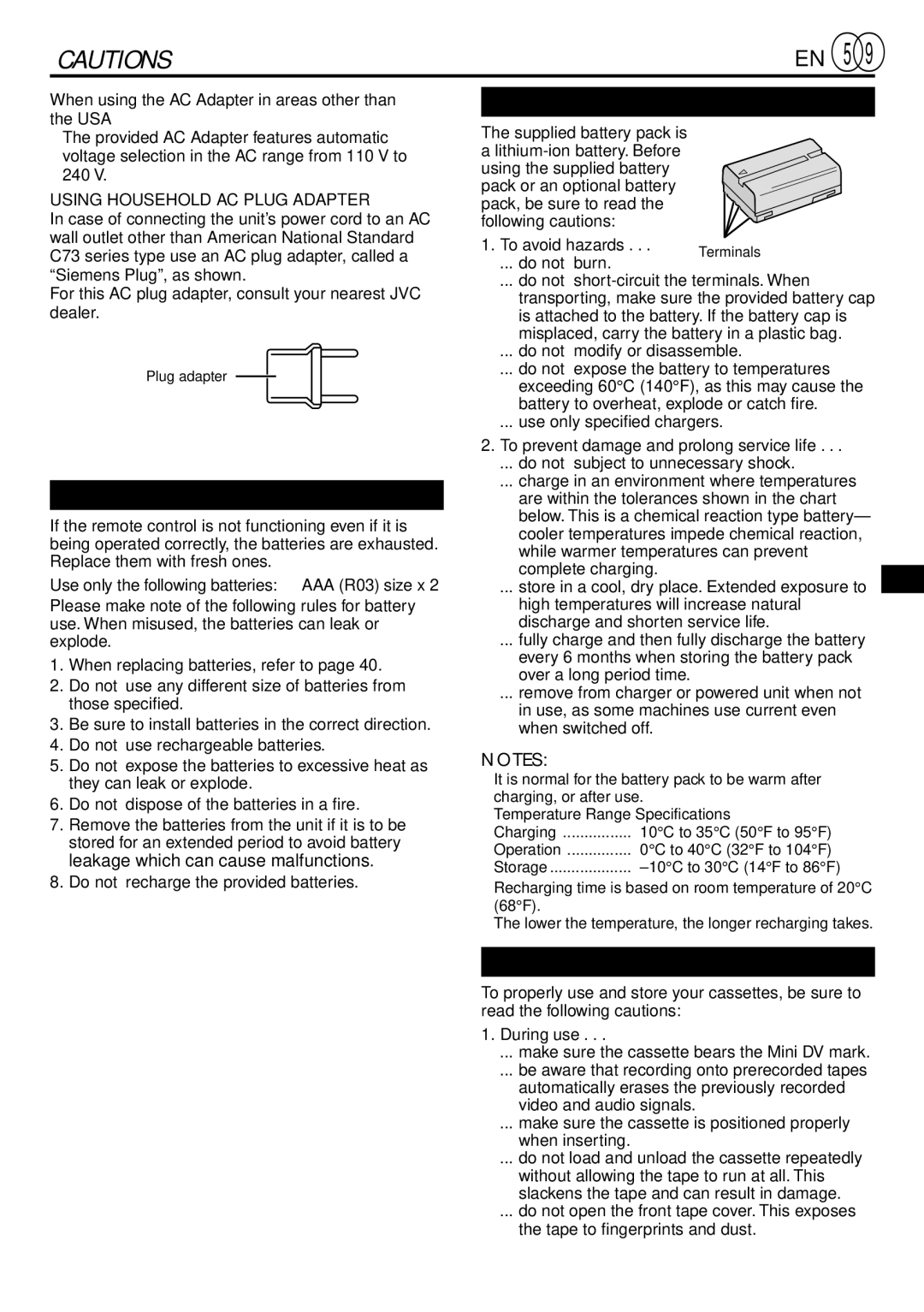 JVC GR-DVL220 specifications Using Household AC Plug Adapter 