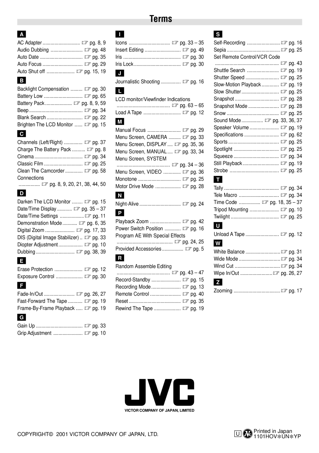 JVC GR-DVL220 specifications Terms 