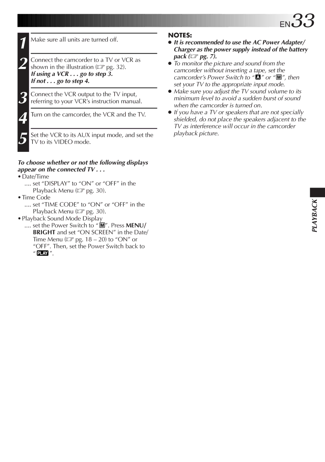 JVC GR-DVL45, GR-DVL25, GR-DVL20, GR-DVL40 specifications EN33, If using a VCR . . . go to step If not . . . go to step 