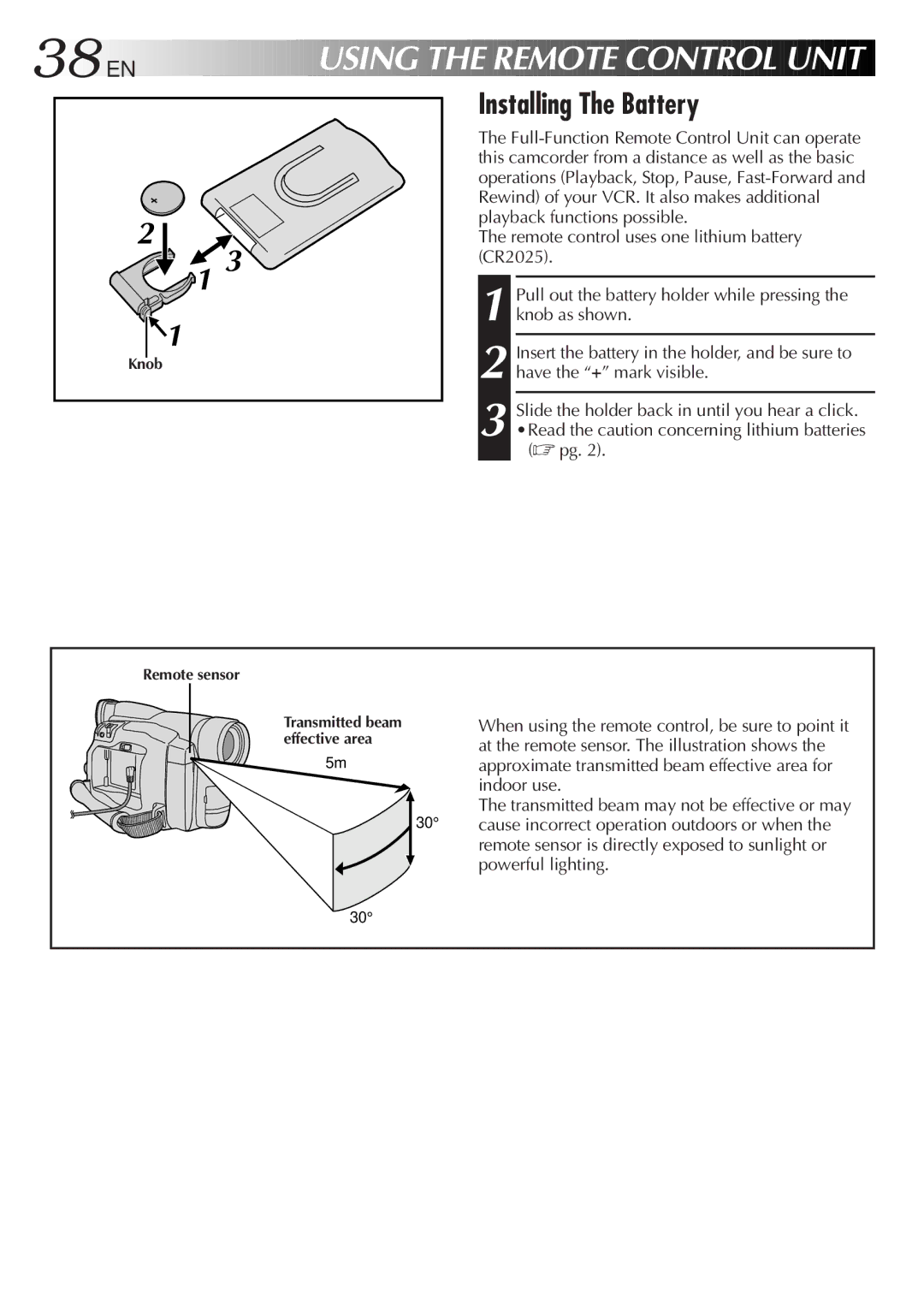 JVC GR-DVL20, GR-DVL25, GR-DVL45, GR-DVL40 specifications 38EN, Installing The Battery 