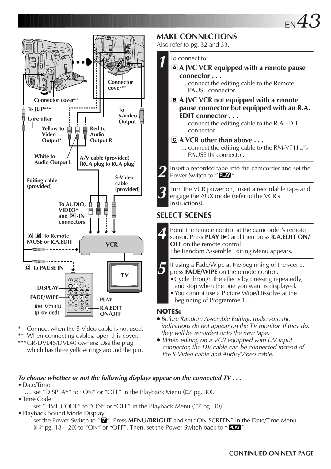 JVC GR-DVL40, GR-DVL25, GR-DVL45, GR-DVL20 specifications EN43, Make Connections 