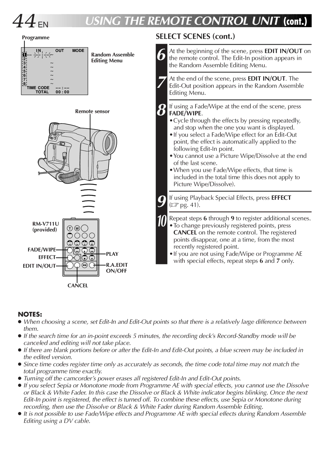 JVC GR-DVL25, GR-DVL45, GR-DVL20, GR-DVL40 specifications 44 EN, Select Scenes 