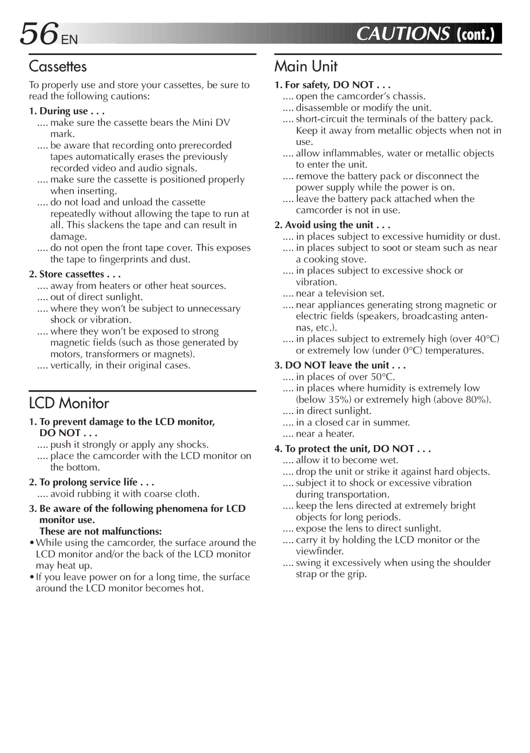 JVC GR-DVL25, GR-DVL45, GR-DVL20, GR-DVL40 specifications 56 EN 