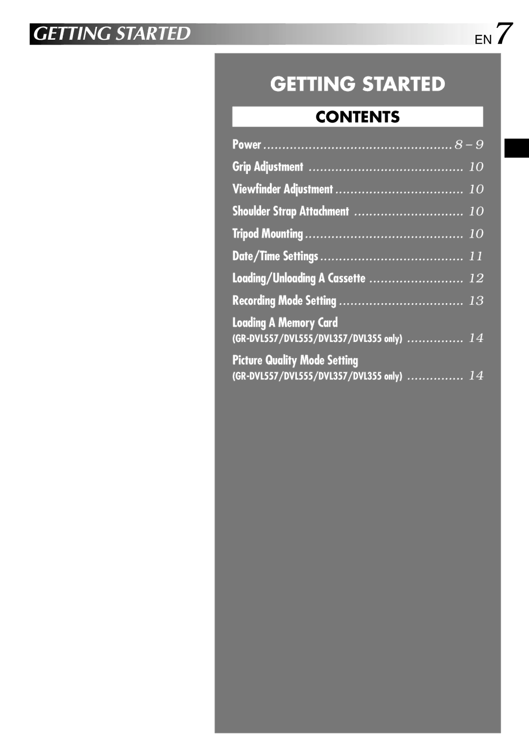 JVC GR-DVL257 specifications Getting Started, Contents 