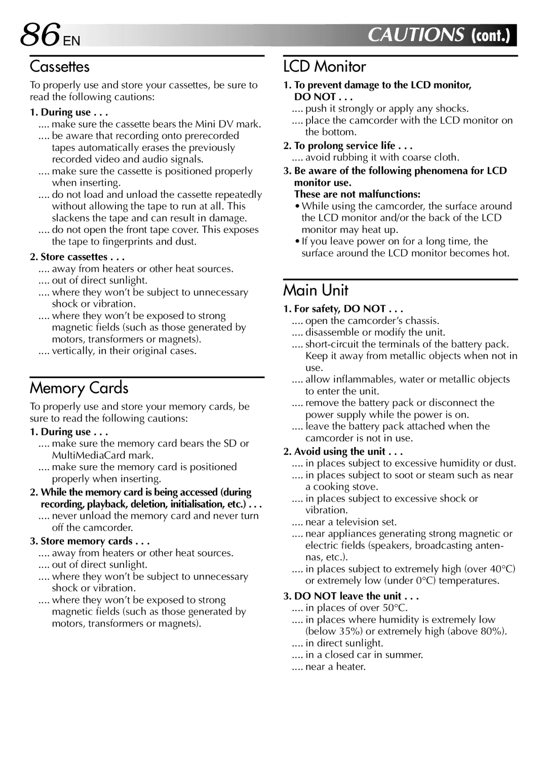 JVC GR-DVL257 specifications 86 EN 