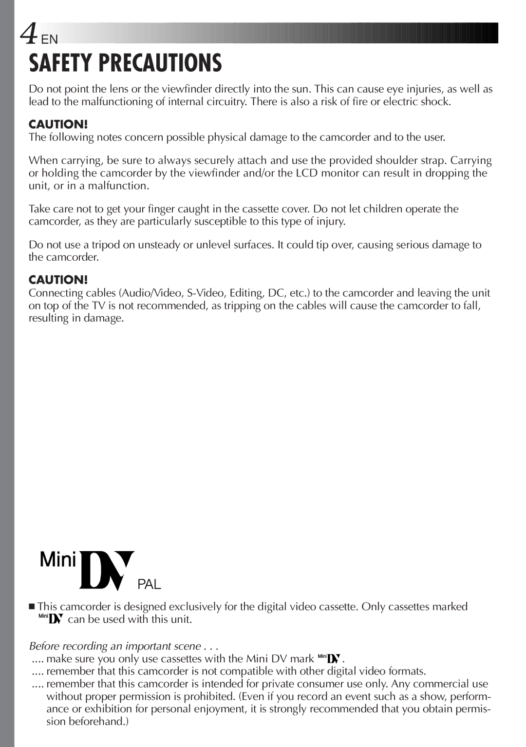 JVC GR-DVL28, GR-DVL33, GR-DVL48, GR-DVL38 specifications Safety Precautions 