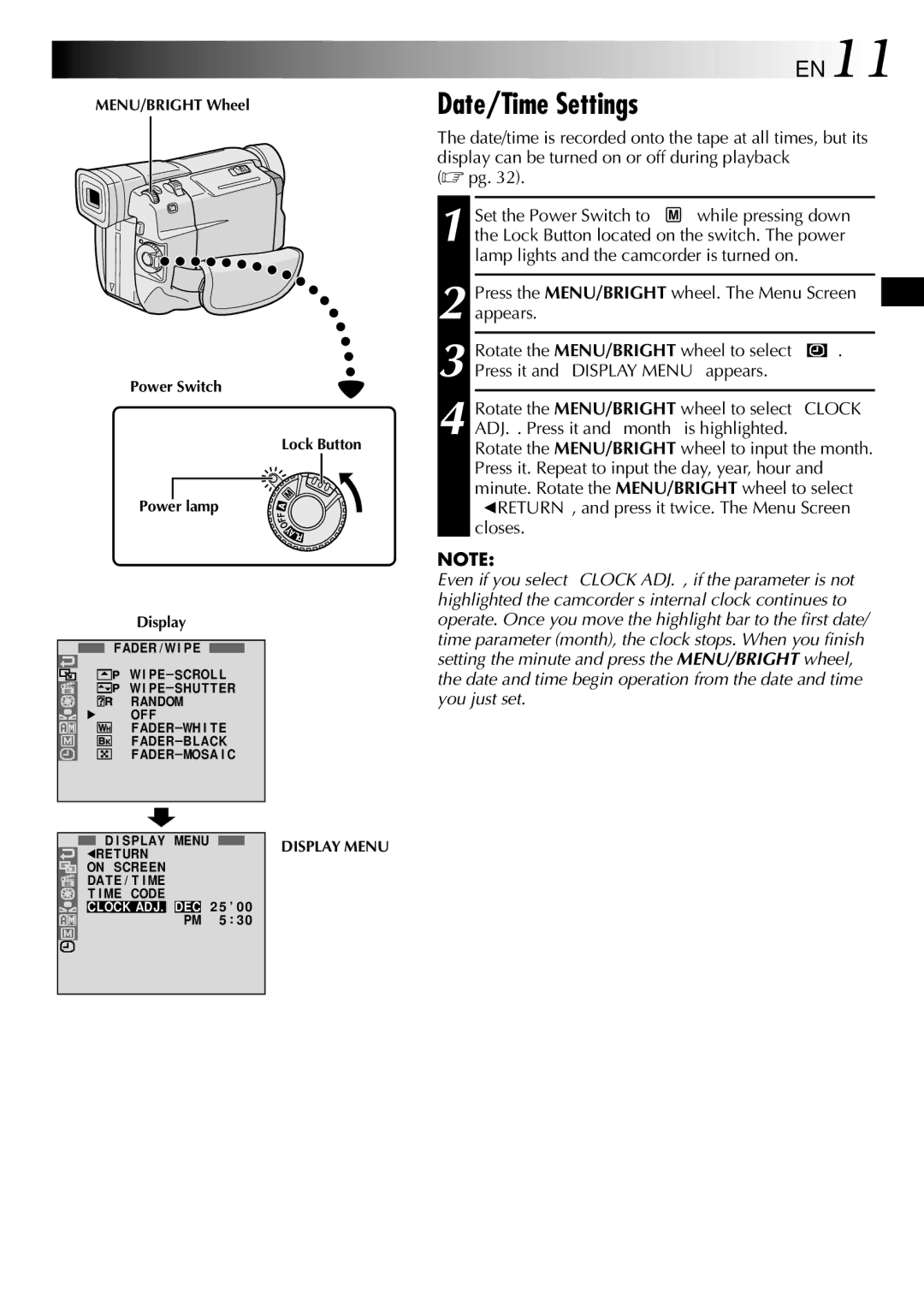 JVC GR-DVL507, GR-DVL307 specifications Date/Time Settings, EN11 