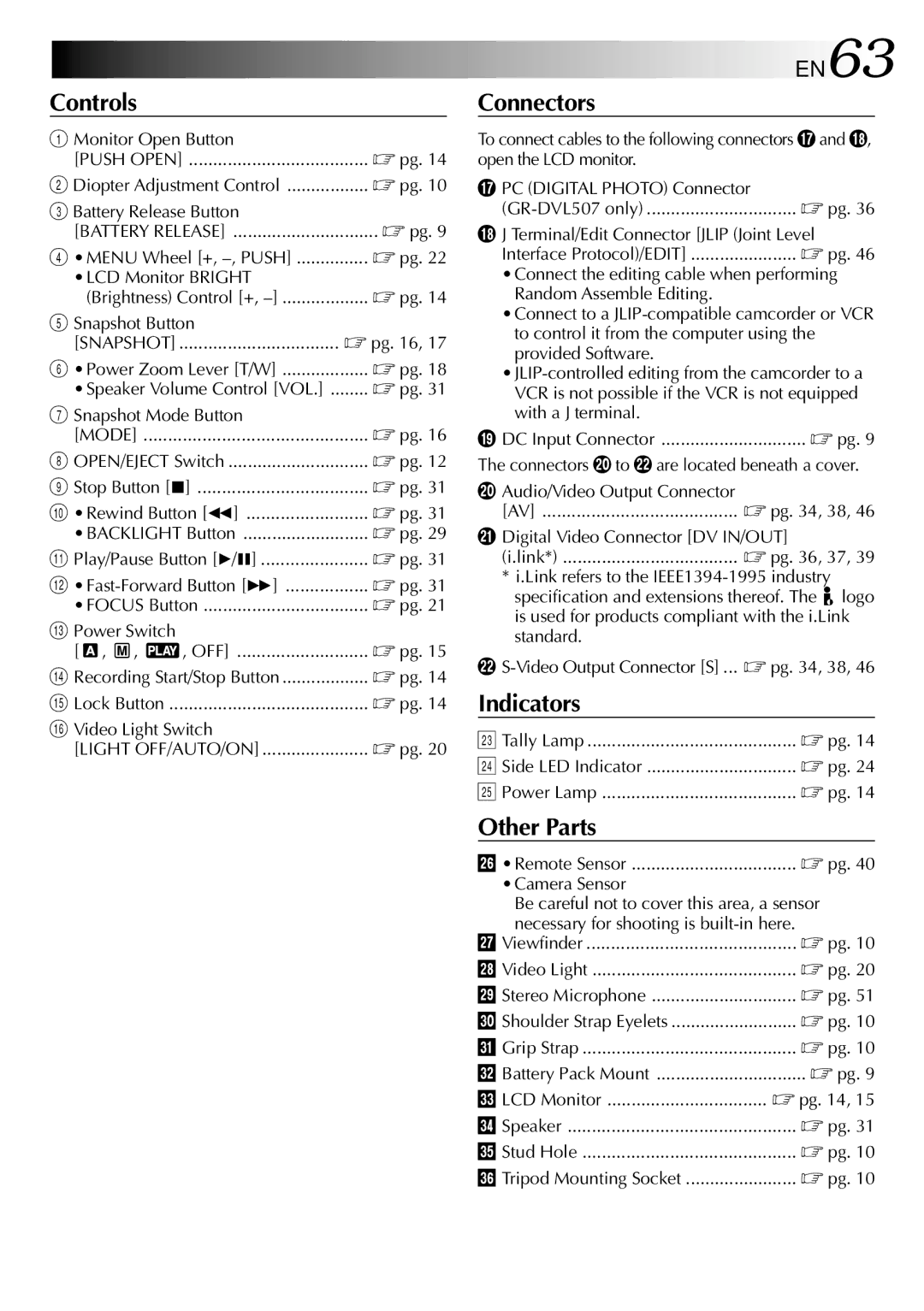 JVC GR-DVL507, GR-DVL307 specifications EN63 