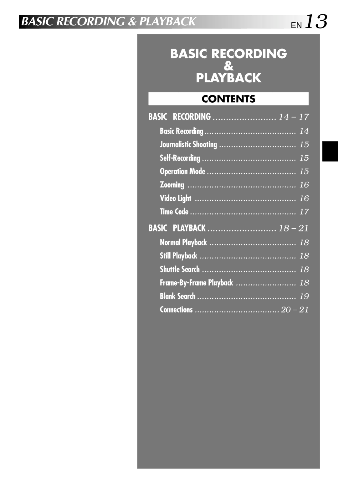 JVC GR-DVL315 specifications Basic Recording & Playback, Contents 