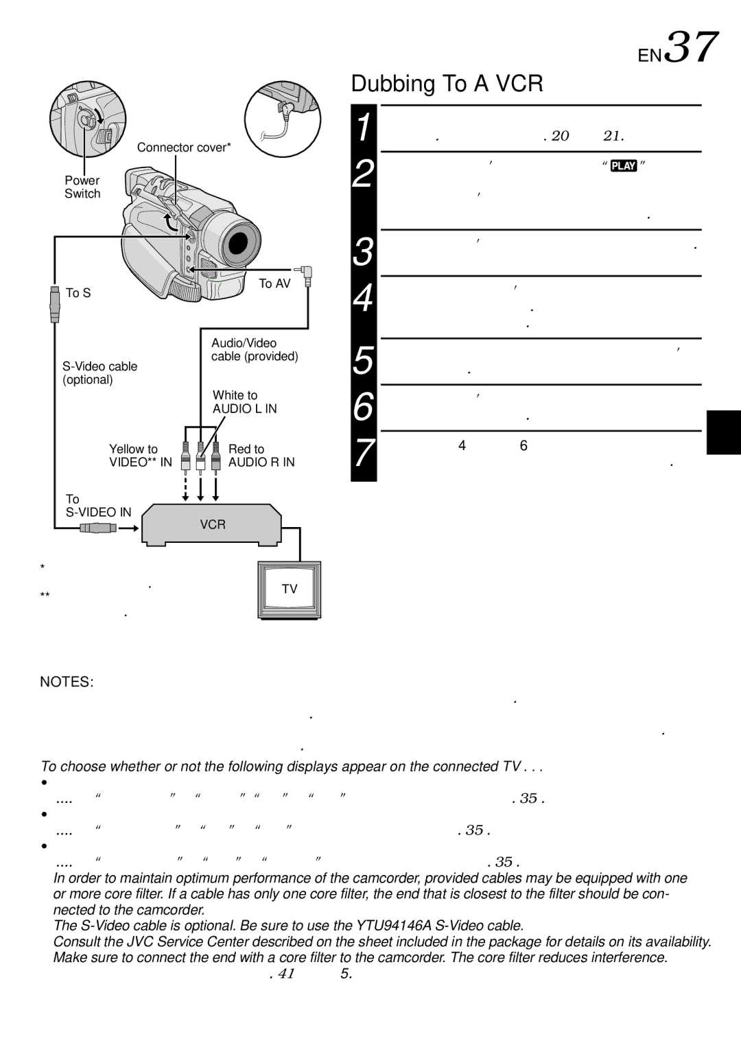 JVC GR-DVL315 specifications Dubbing To a VCR 