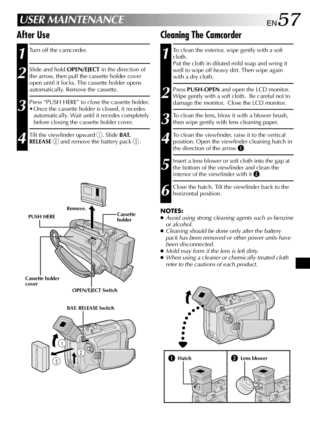 JVC GR-DVL315 specifications User Maintenance, After Use Cleaning The Camcorder, Turn off the camcorder 