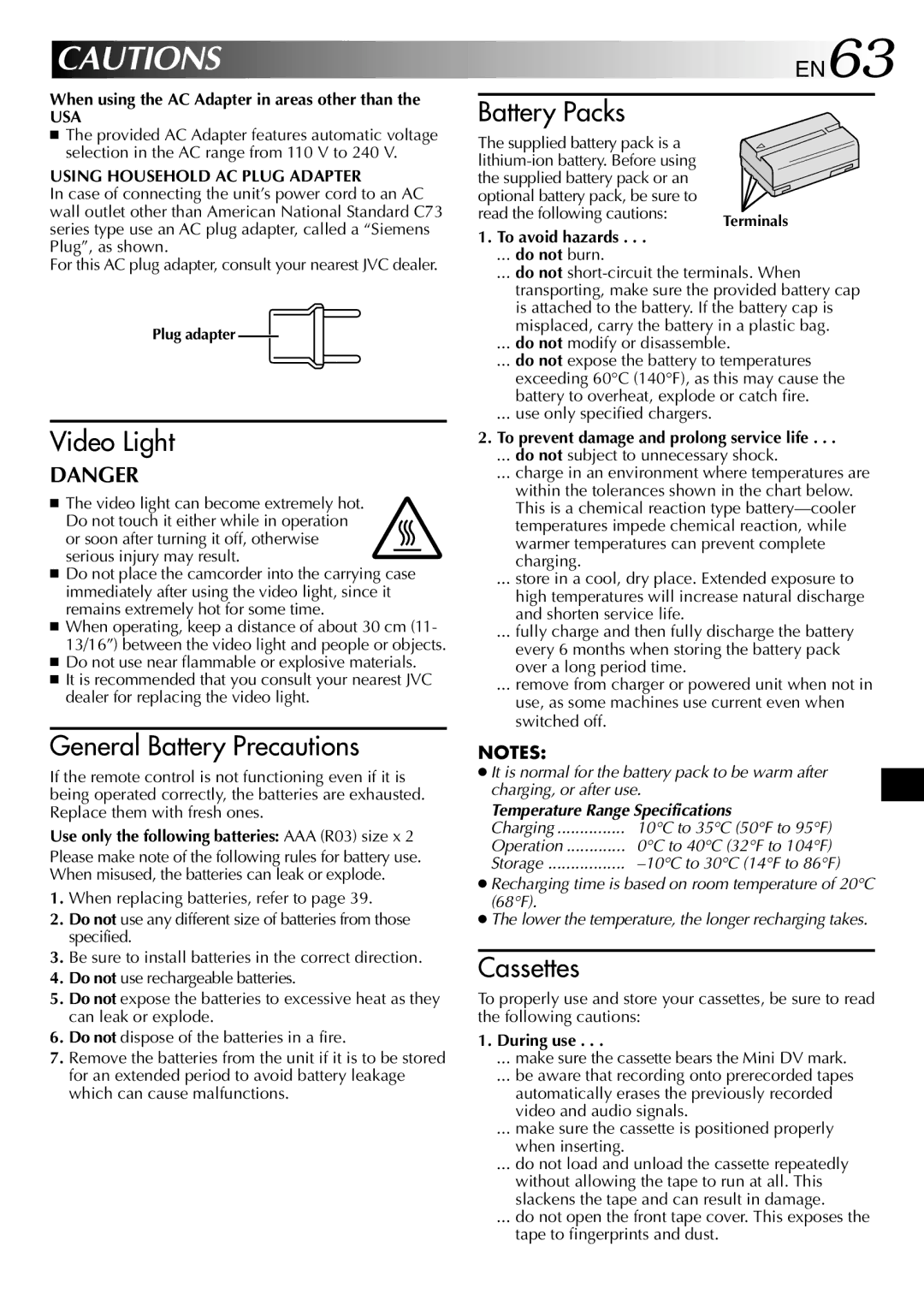 JVC GR-DVL315 specifications Video Light 