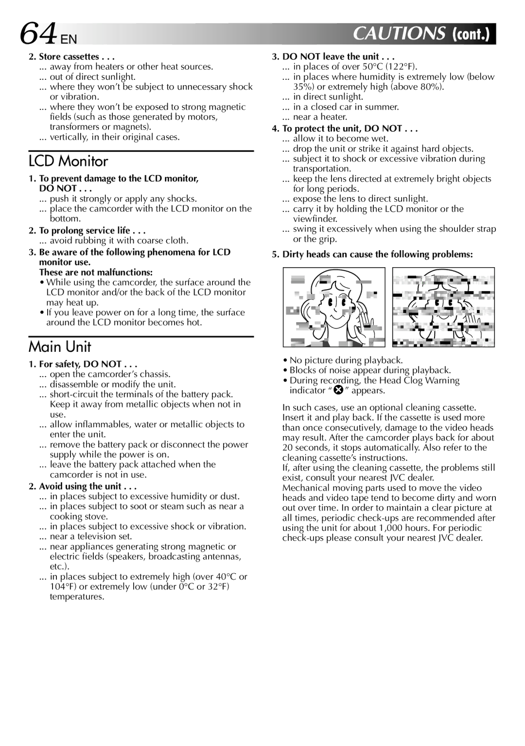 JVC GR-DVL315 specifications 64 EN, Store cassettes 