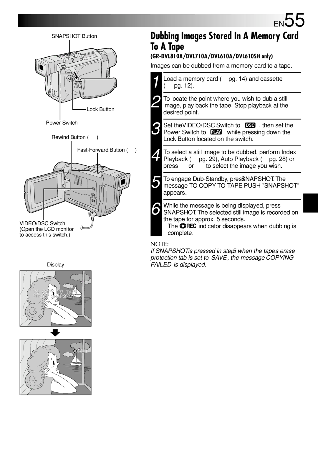 JVC GR-DVL315A, GR-DVL810A, GR-DVL610SH, GR-DVL610A, GR-DVL710A Dubbing Images Stored In a Memory Card To a Tape, EN55 