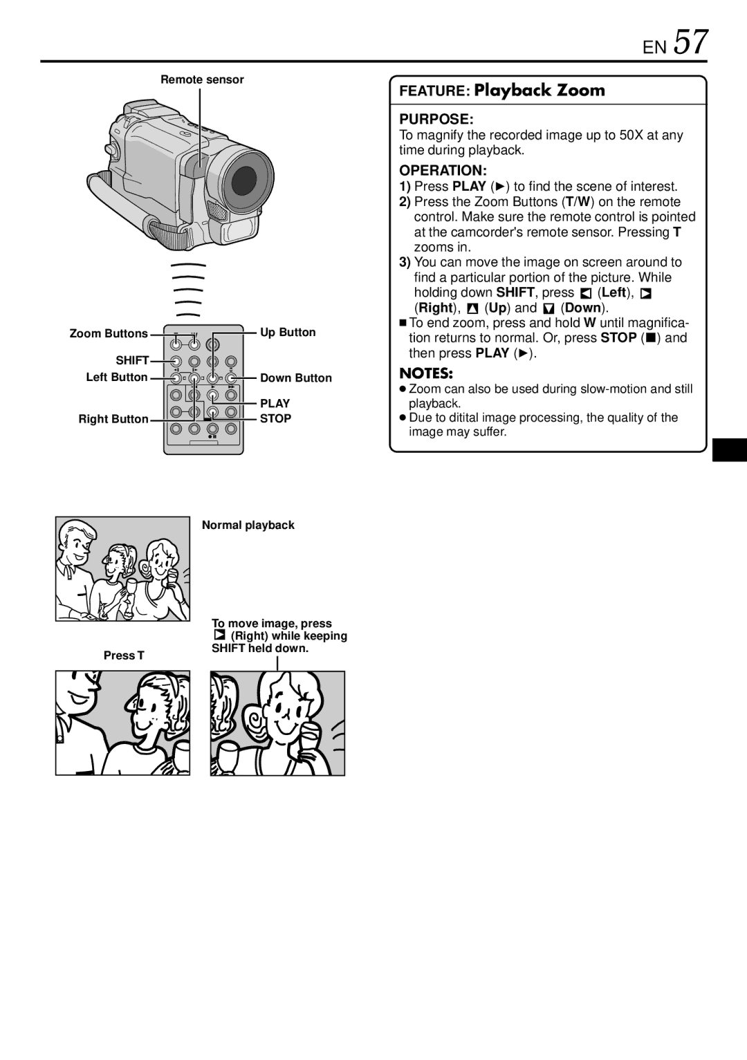 JVC GR-DVL365, GR-DVL367, GR-DVL160, GR-DVL767 Left Button, Right Button Stop Normal playback To move image, press, Press T 