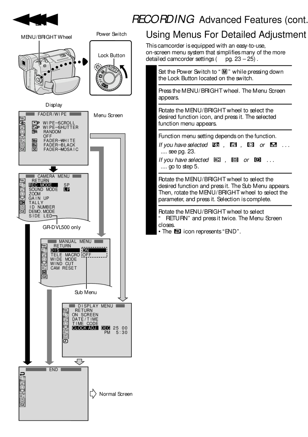 JVC GR-DVL500 specifications 22 EN, See pg, If you have selected , or, Go to step 