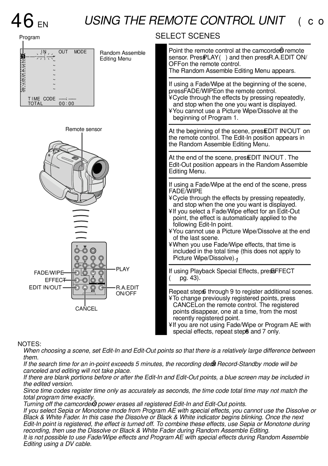 JVC GR-DVL500 specifications 46 EN, Select Scenes 