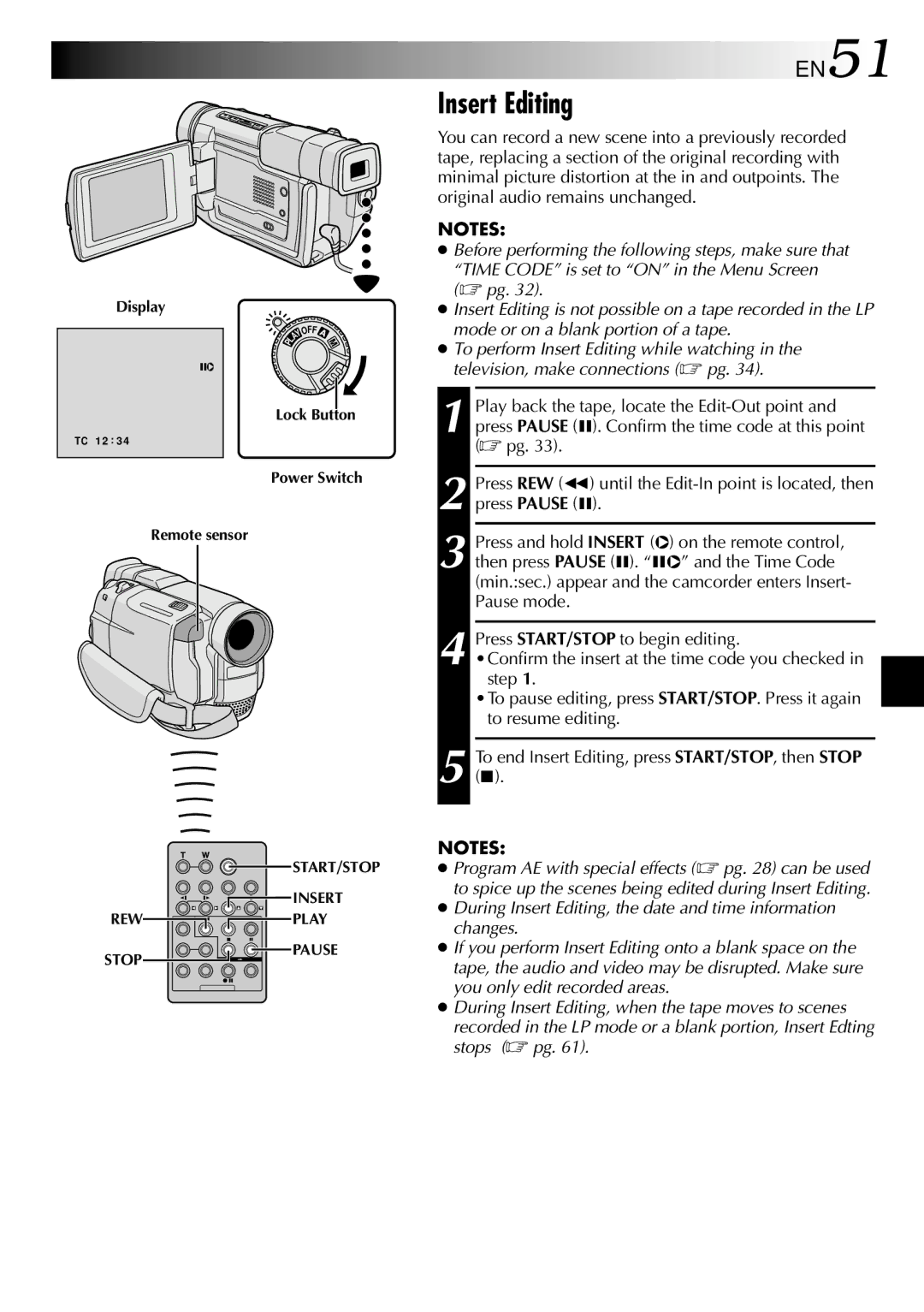 JVC GR-DVL500 specifications Insert Editing, EN51 