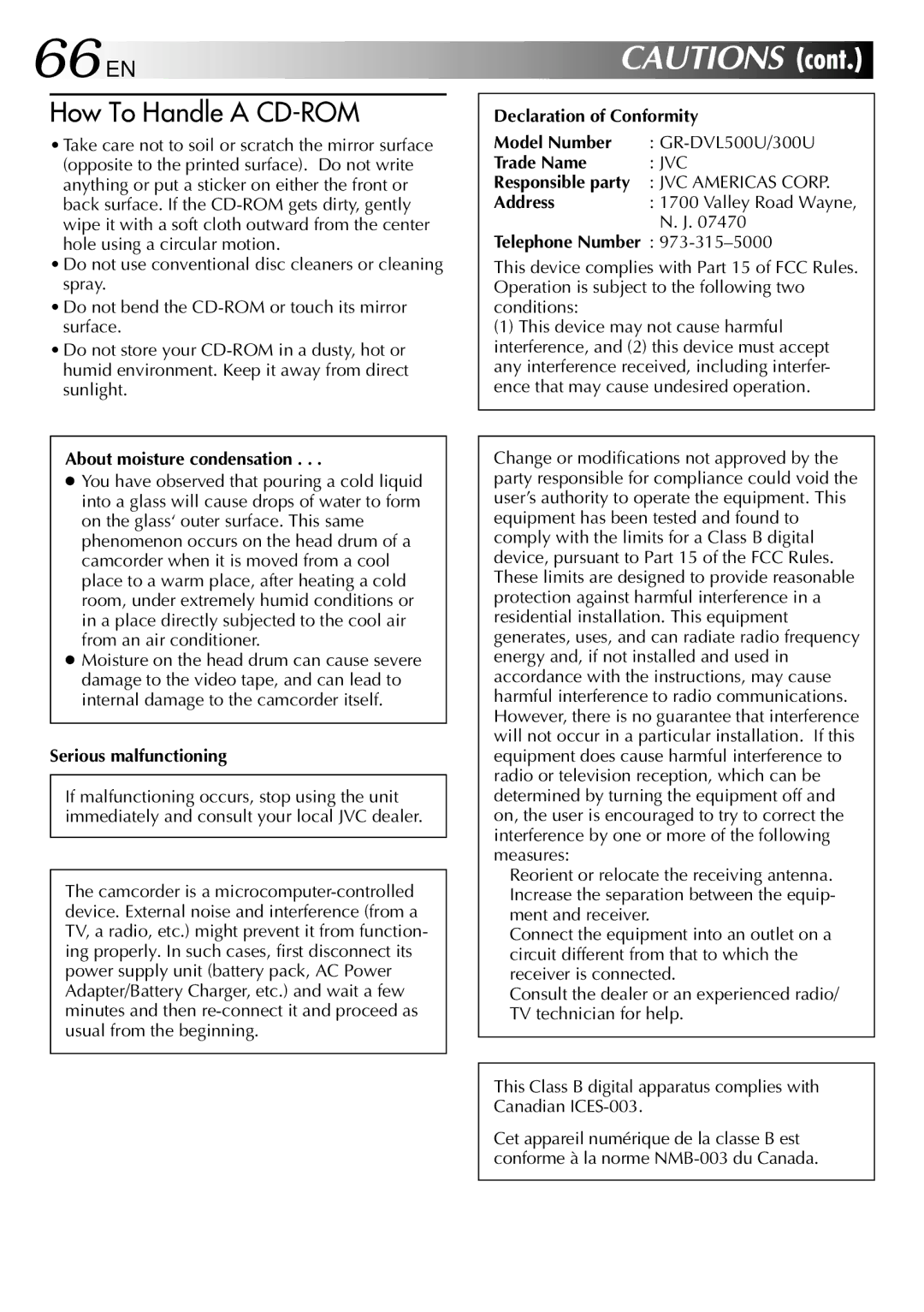 JVC GR-DVL500 specifications 66 EN 