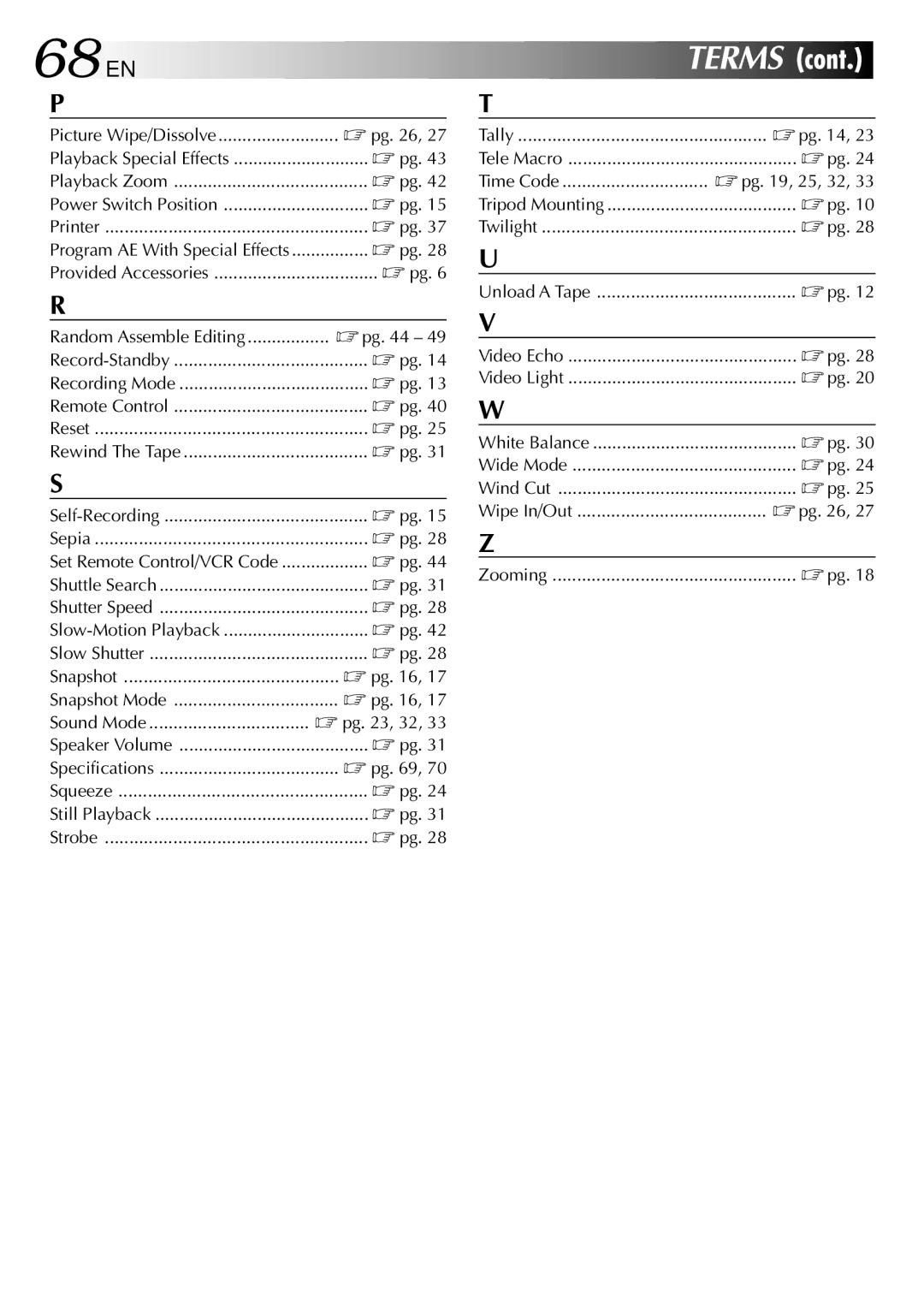 JVC GR-DVL500 specifications 68 EN,  pg , 25, 32 