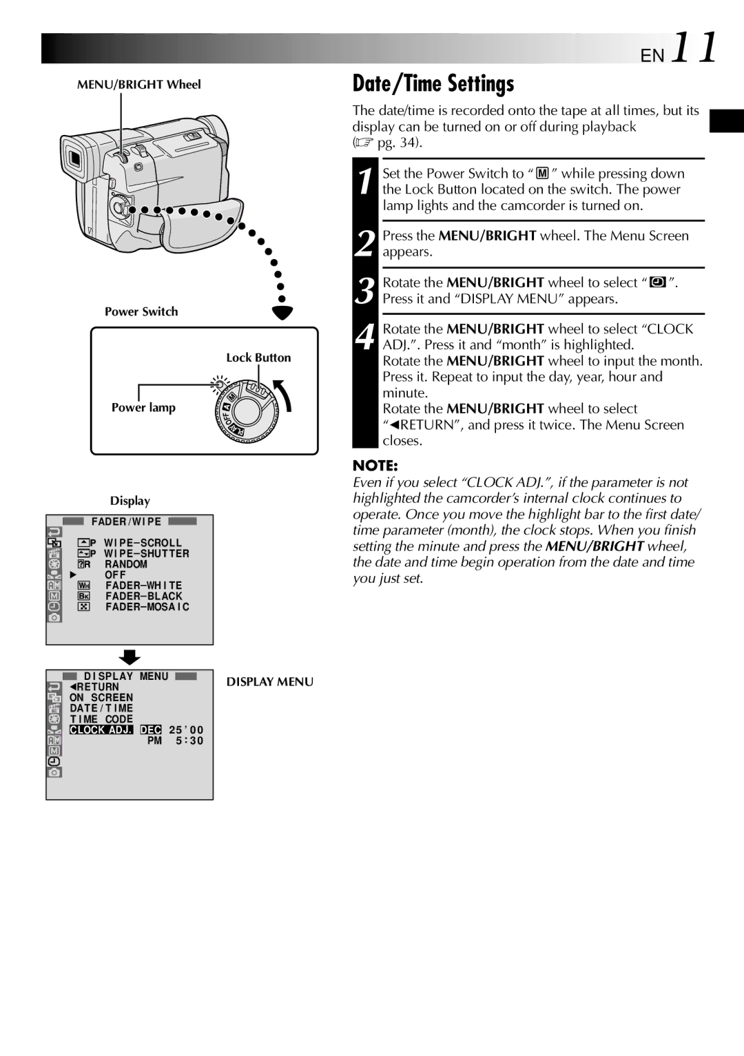 JVC GR-DVL805, GR-DVL505 specifications Date/Time Settings, EN11 