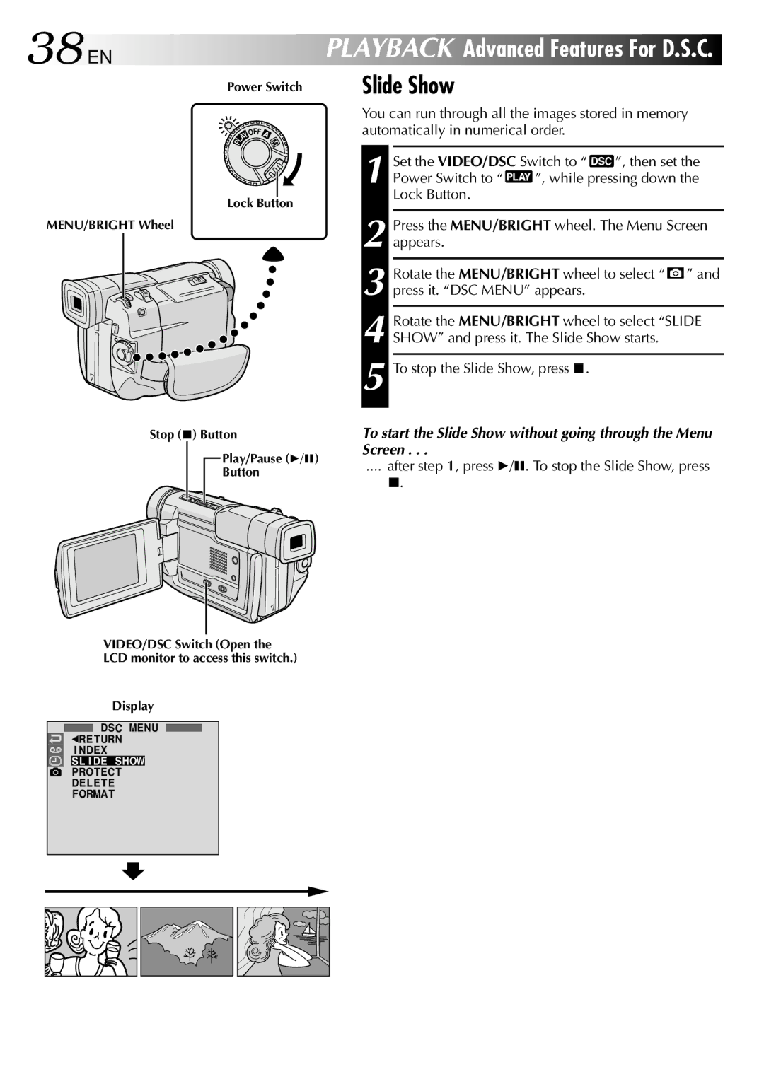 JVC GR-DVL505, GR-DVL805 specifications 38 EN, After , press 4/6. To stop the Slide Show, press 
