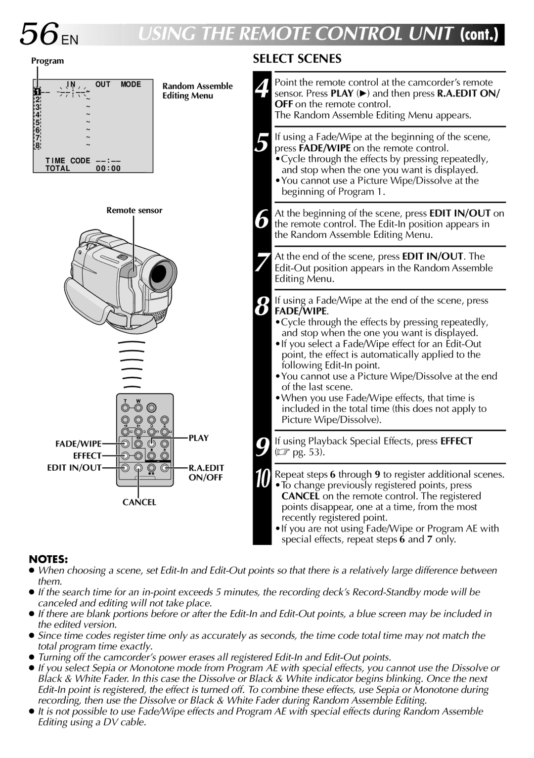 JVC GR-DVL505, GR-DVL805 specifications 56 EN, Select Scenes 