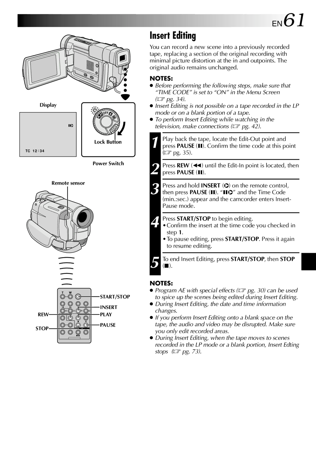 JVC GR-DVL805, GR-DVL505 specifications Insert Editing, EN61 