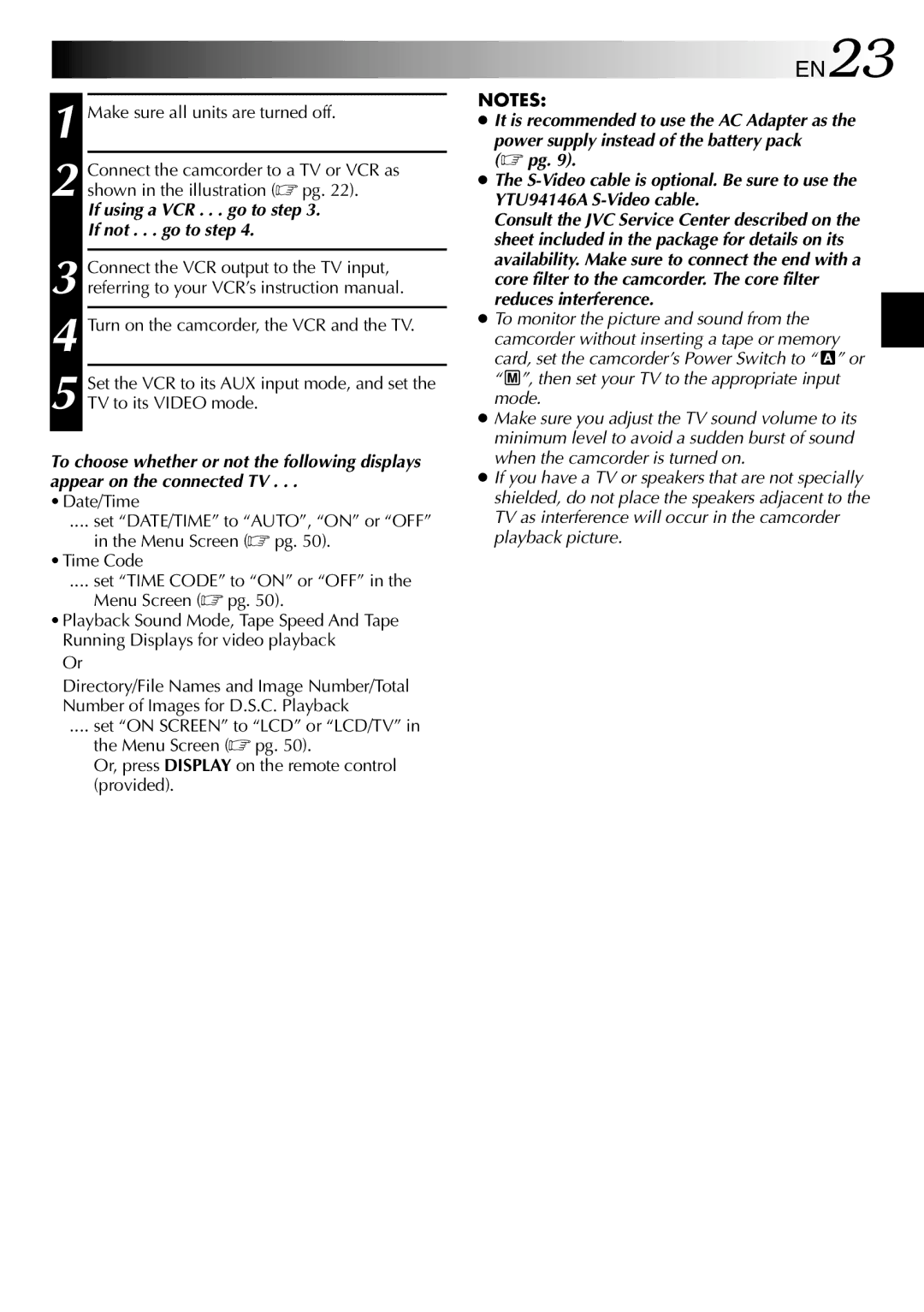 JVC GR-DVL512 specifications EN23, If using a VCR . . . go to step If not . . . go to step 