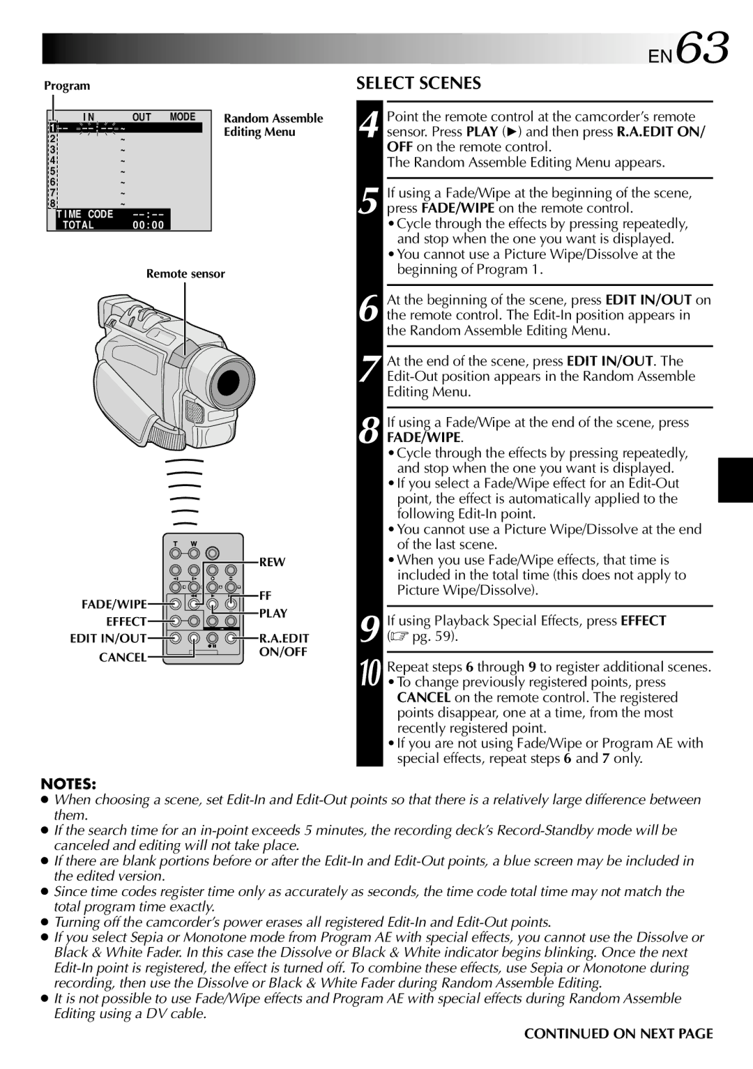 JVC GR-DVL512 specifications EN63, Select Scenes 