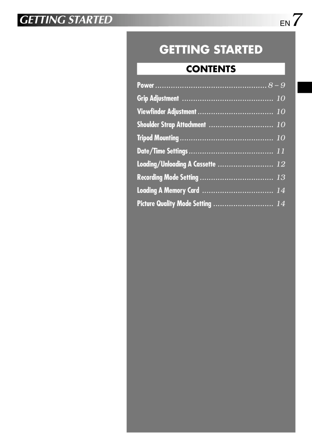 JVC GR-DVL512 specifications Getting Started, Contents 