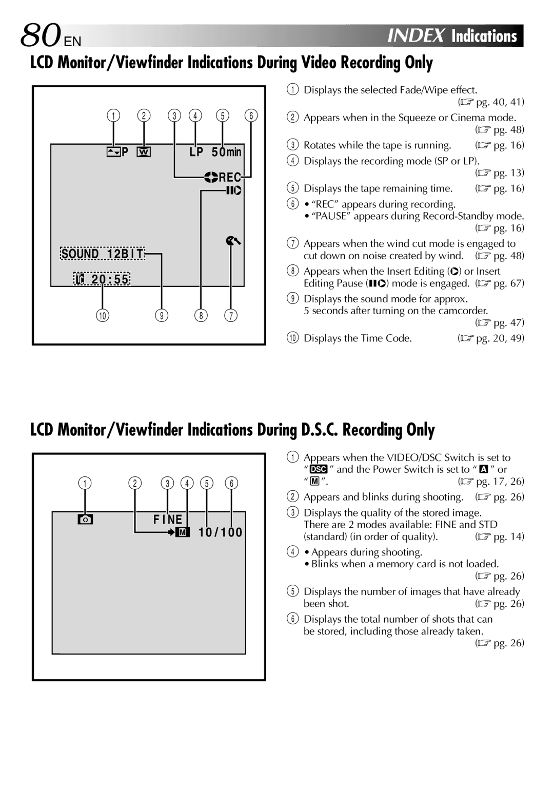 JVC GR-DVL512 specifications Appears and blinks during shooting.  pg, Standard in order of quality 