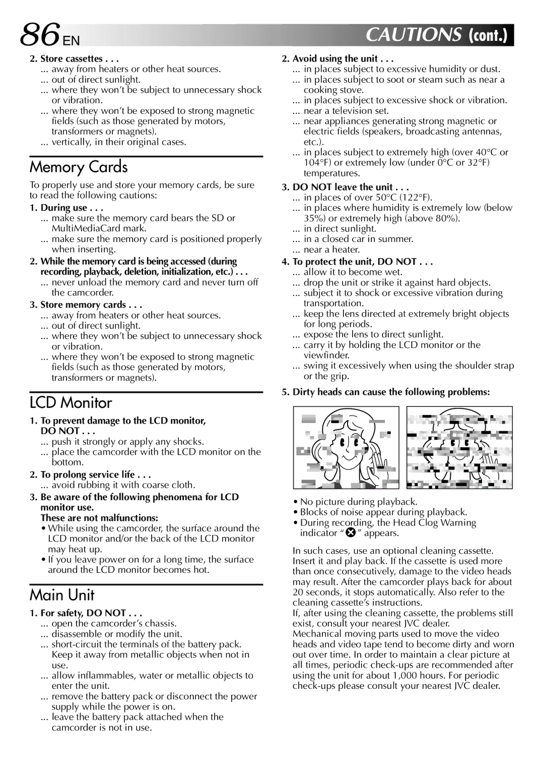 JVC GR-DVL512 specifications 86 EN, Store cassettes 