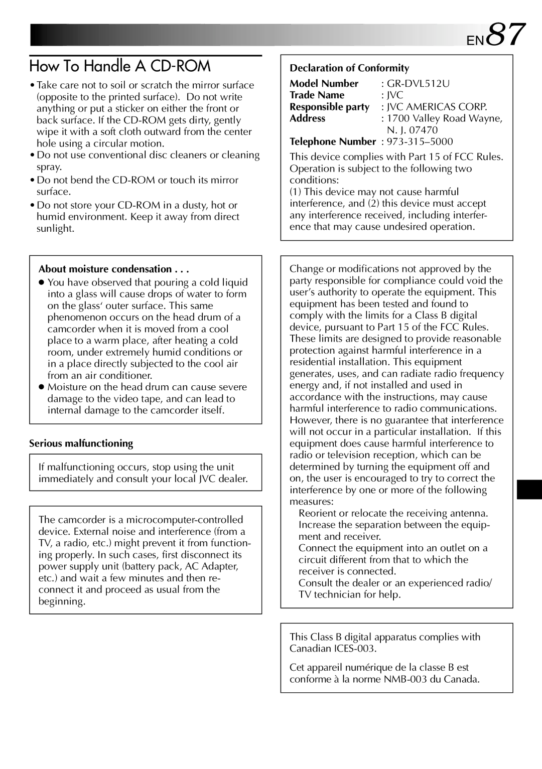 JVC GR-DVL512 specifications EN87 