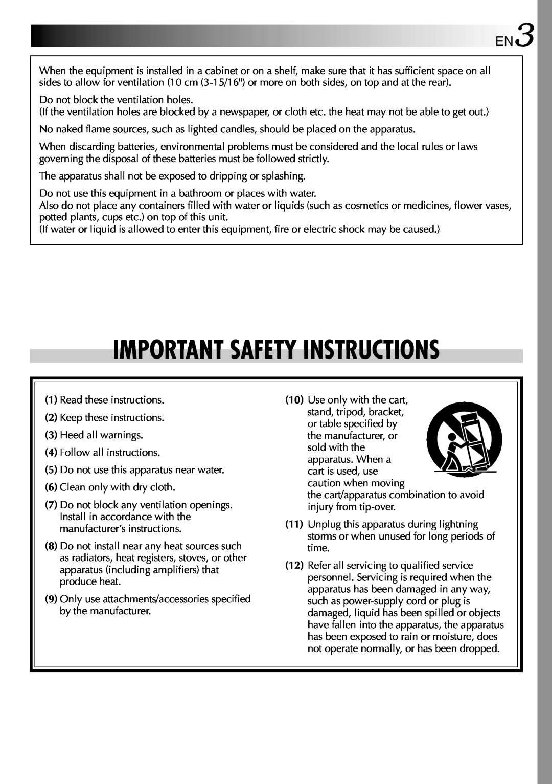 JVC GR-DVL512 specifications Important Safety Instructions 